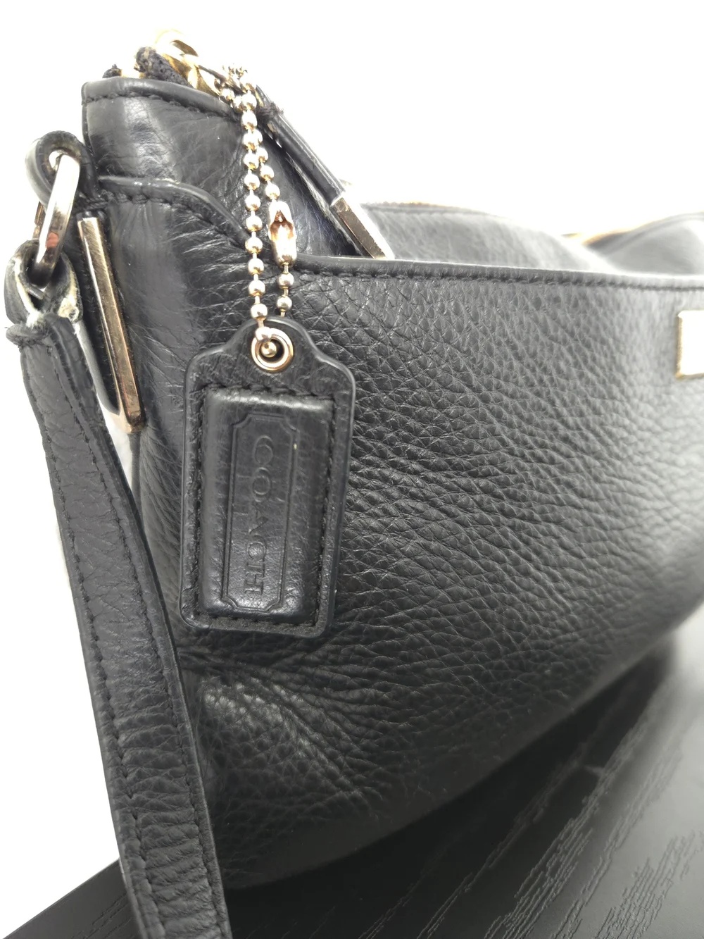 Coach Vintage Black Pebbled Leather Crossbody with Gold Hardware